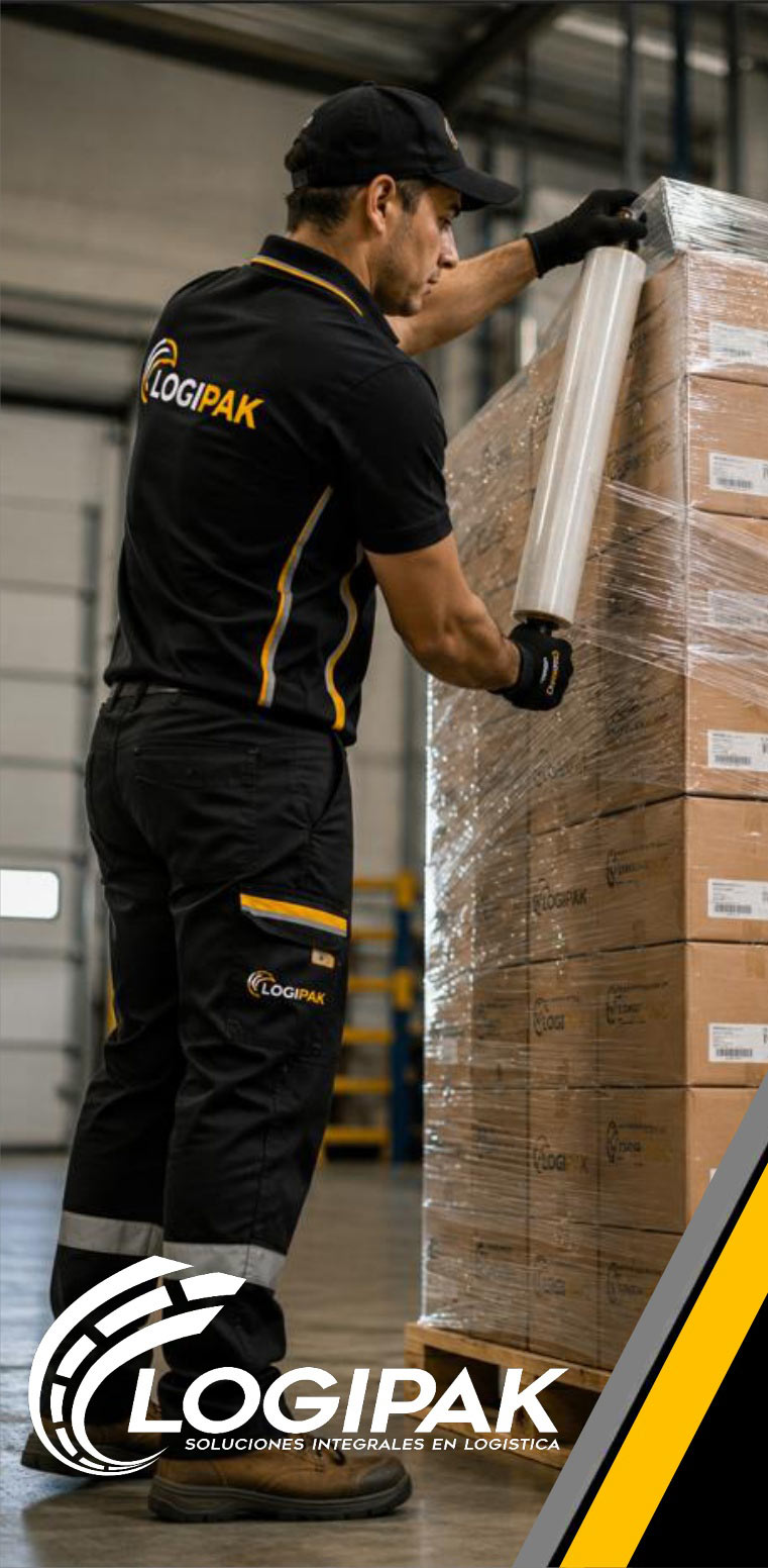 Operario Logipak envolviendo tarima con película stretch